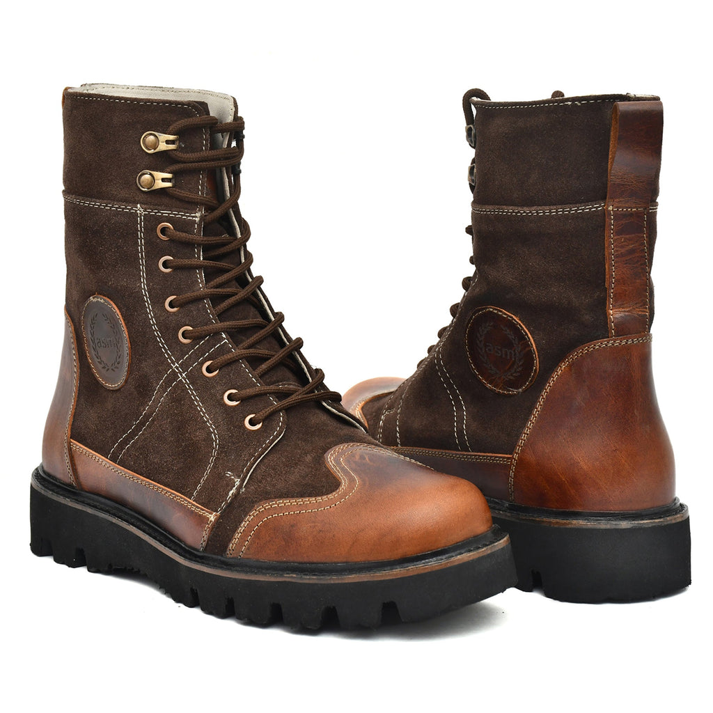 Rider Boots : Urban Rugged & Suede Brown  leather boots for bikers with EVA Sole.