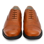 Safety Shoes : Industrial Safety Oxford Tan Rugged leather Shoes with Steel Toe & Memory foam footpad. Article : S110-Tan