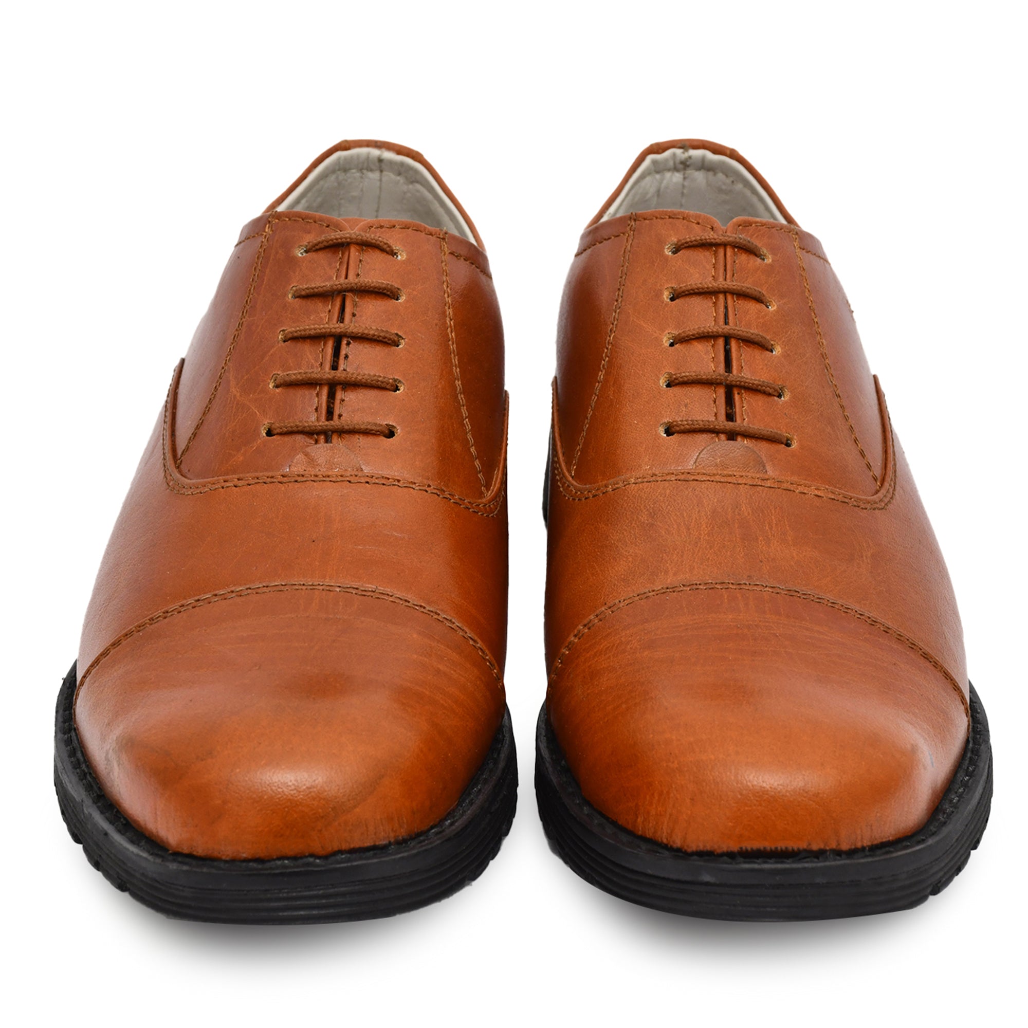 Safety Shoes : Industrial Safety Oxford Tan Rugged leather Shoes with Steel Toe & Memory foam footpad. Article : S110-Tan