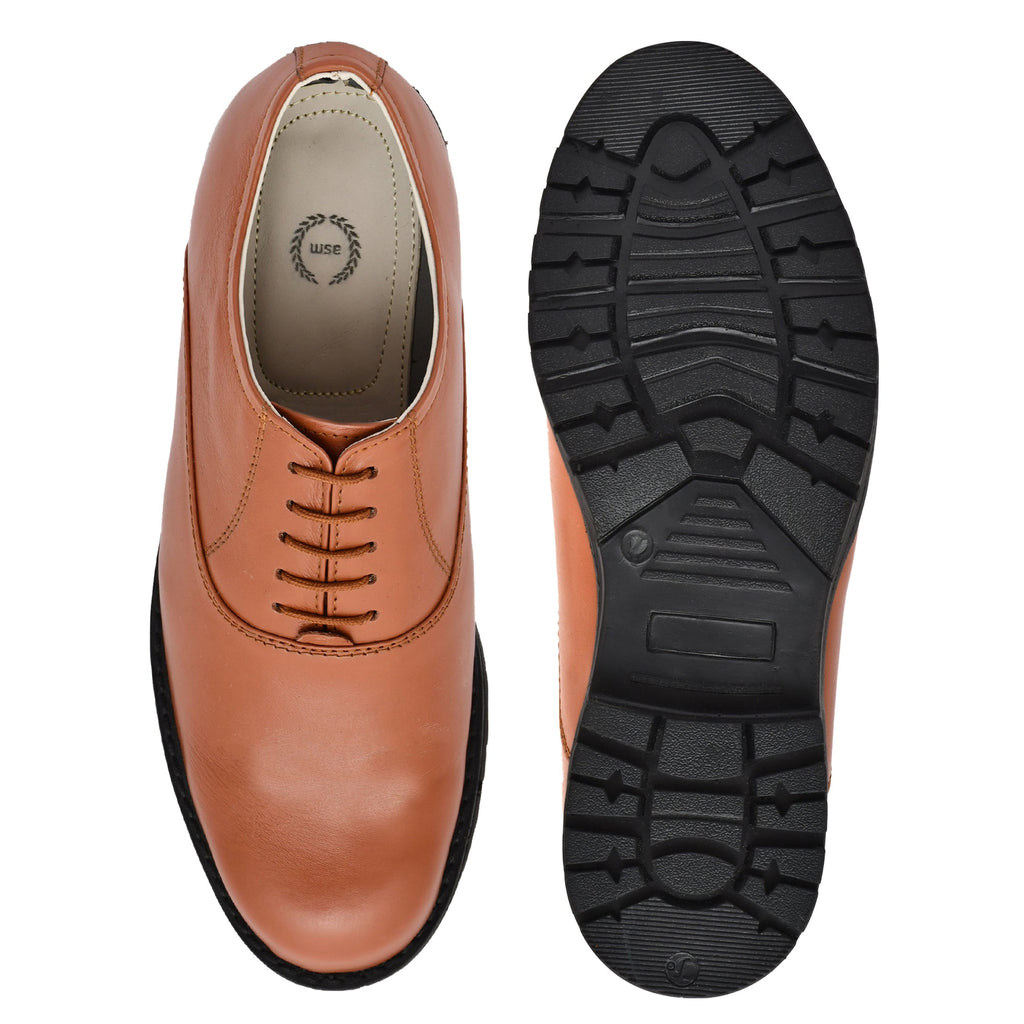 Police Derby Shoes : Genuine leather Police Uniform shoes with  Memory foam footpad.  Article-S102-PoliceTan