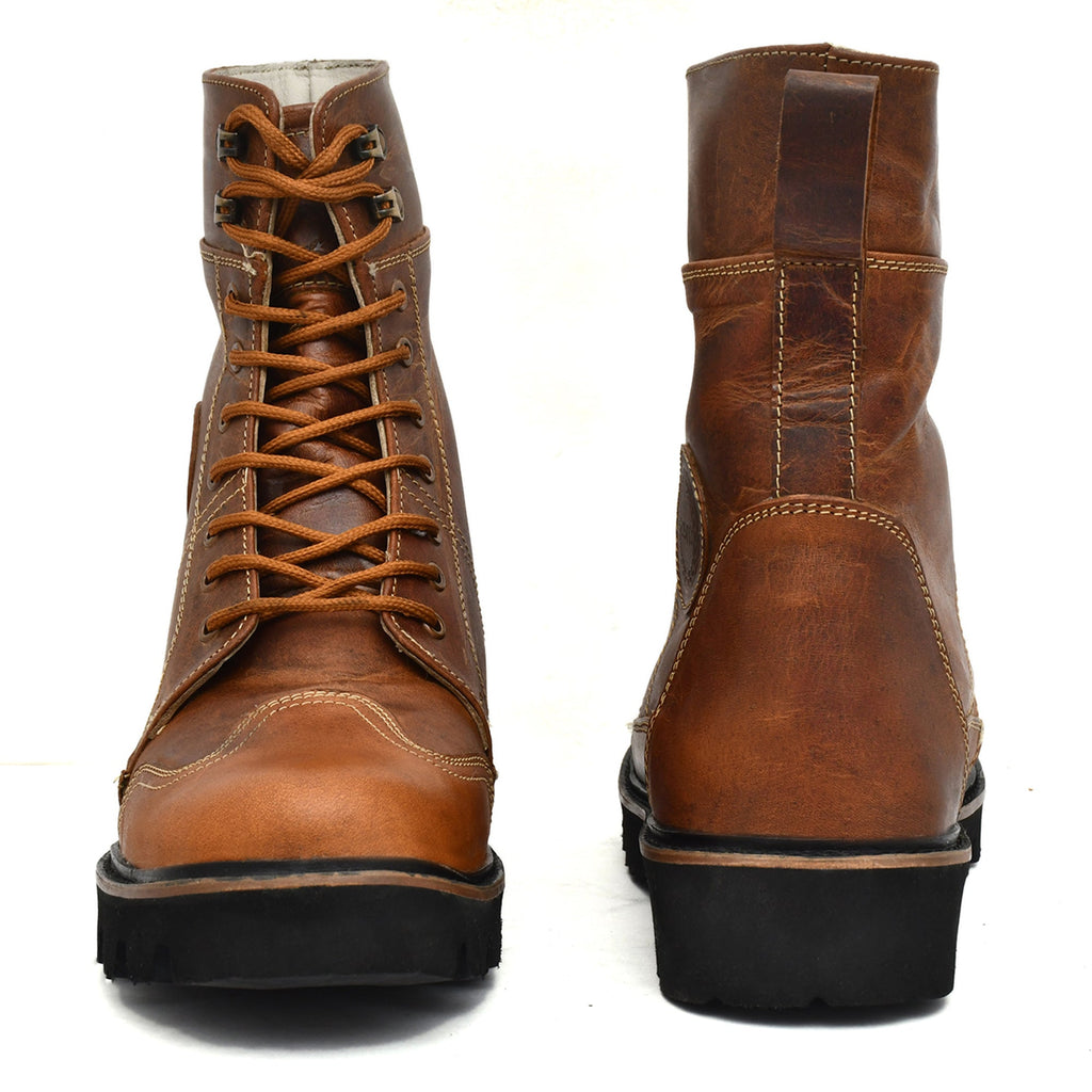 Rider Boots : Urban Rugged Brown leather boots for bikers with EVA Sole.