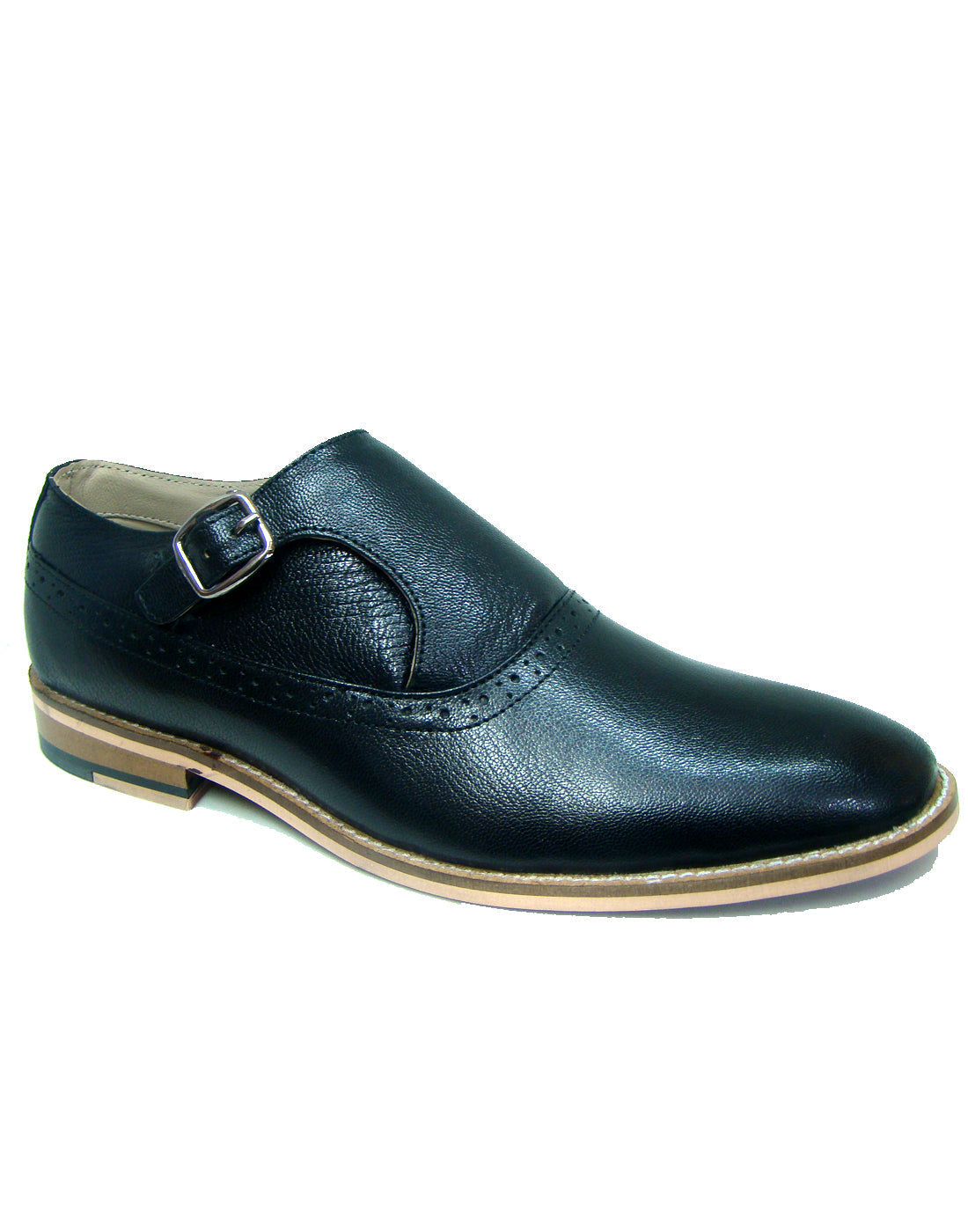 Monk Strap Shoes : Black leather Monk Strap Oxford Shoes for men with Memory foam footpad. Article : HU112-Black