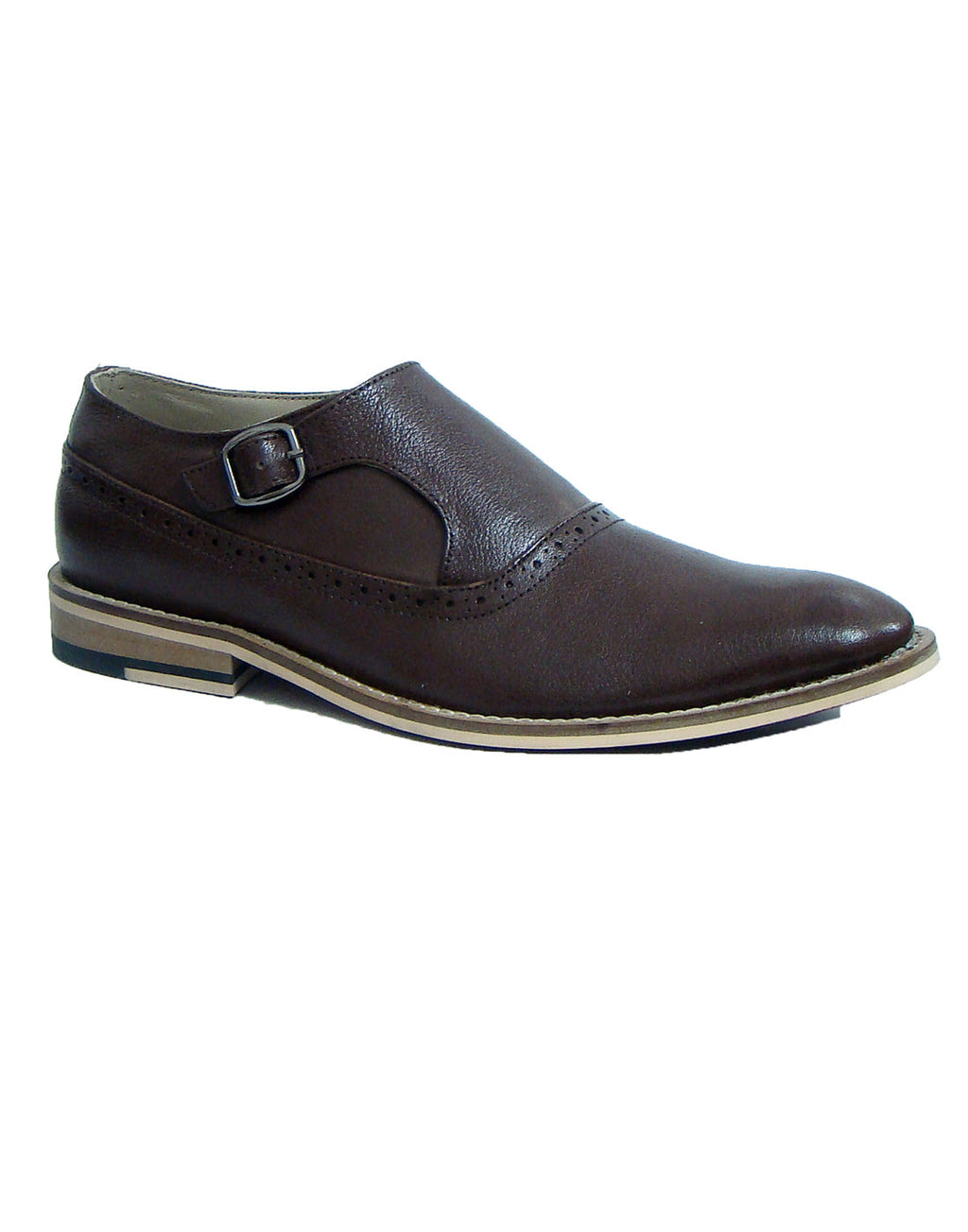 Monk Strap Shoes : Brown leather Monk Strap Oxford Shoes for men with Memory foam footpad. Article : HU112-Brown