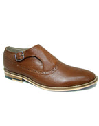 Monk Strap Shoes : Tan leather Monk Strap Oxford Shoes for men with Memory foam footpad. Article : HU112-Tan