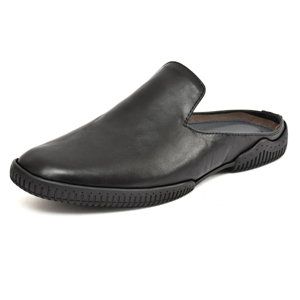 Mules : Black leather Mules with Memory foam footpad. Article :  Flexi02-Black