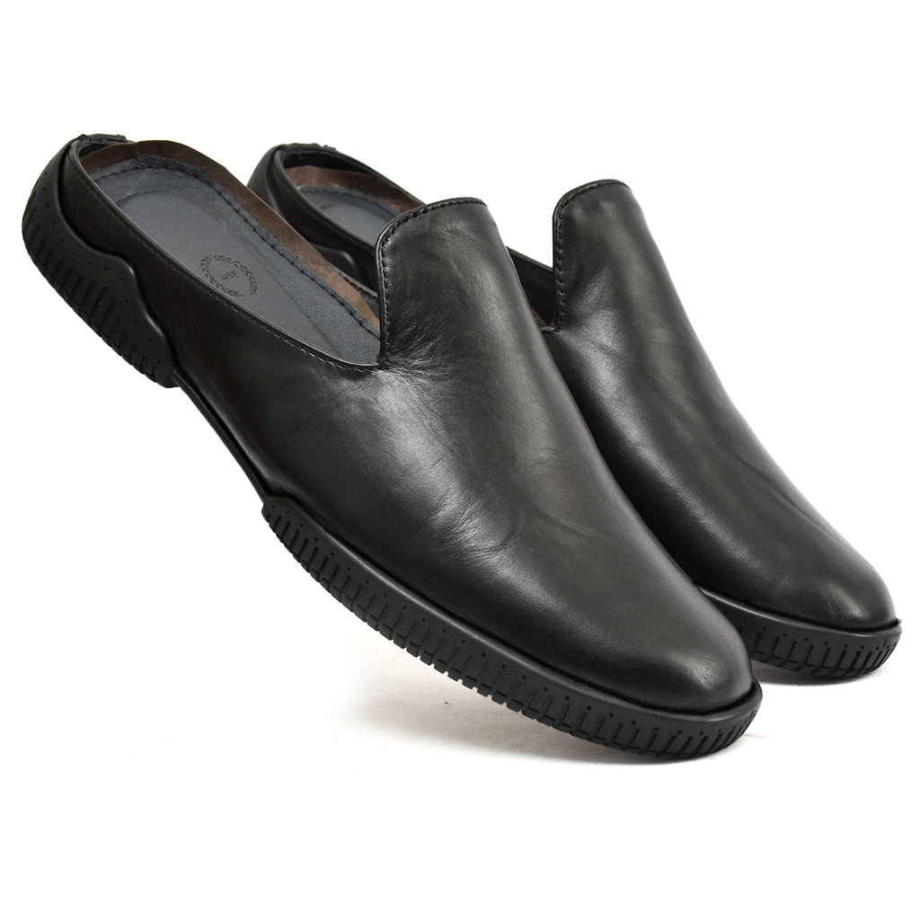 Mules : Black leather Mules with Memory foam footpad. Article :  Flexi02-Black