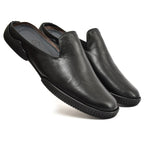 Mules : Black leather Mules with Memory foam footpad. Article :  Flexi02-Black