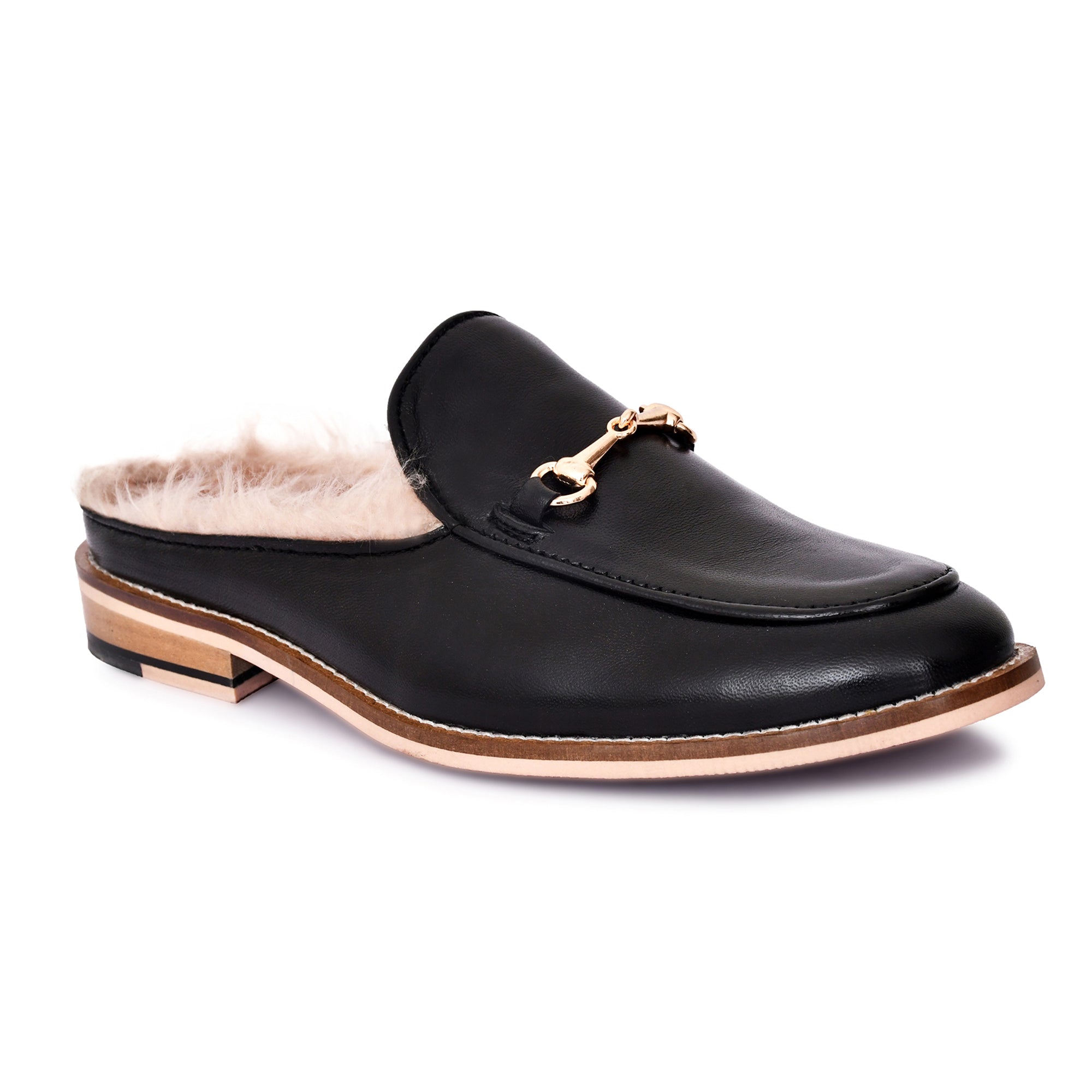 Mules : Black leather Mules with Memory foam footpad. Article : Mule03-Black