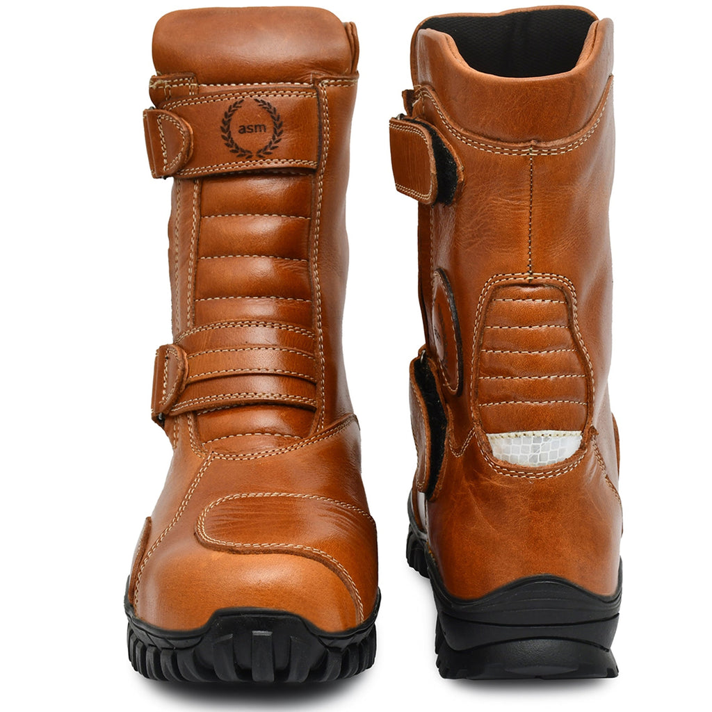 Biker Boots : Waterproof Tan Rugged leather Rider boots for bikers with Memory foam footpad.