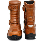 Biker Boots : Waterproof Tan Rugged leather Rider boots for bikers with Memory foam footpad.