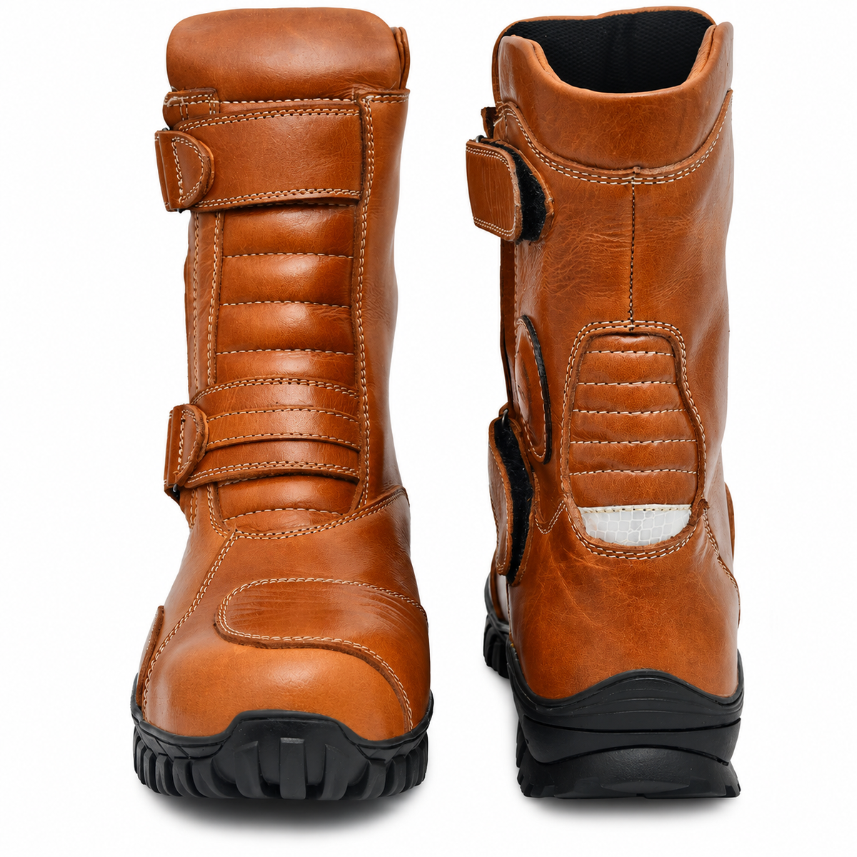 Biker Boots : Waterproof Tan Rugged leather Rider boots for bikers with Memory foam footpad.