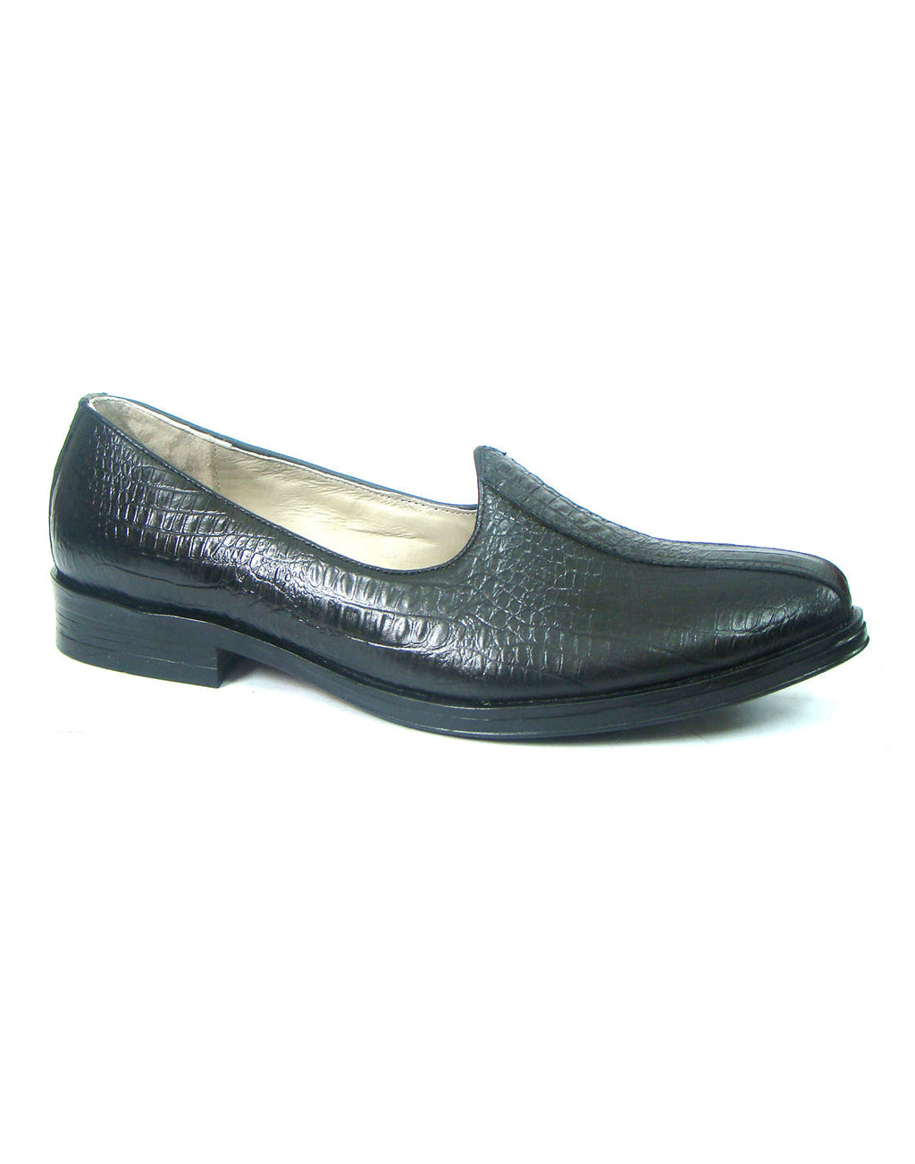 Nagras : Black Croco embossed leather handmade Nagras with Memory foam footpad. Article : N103A