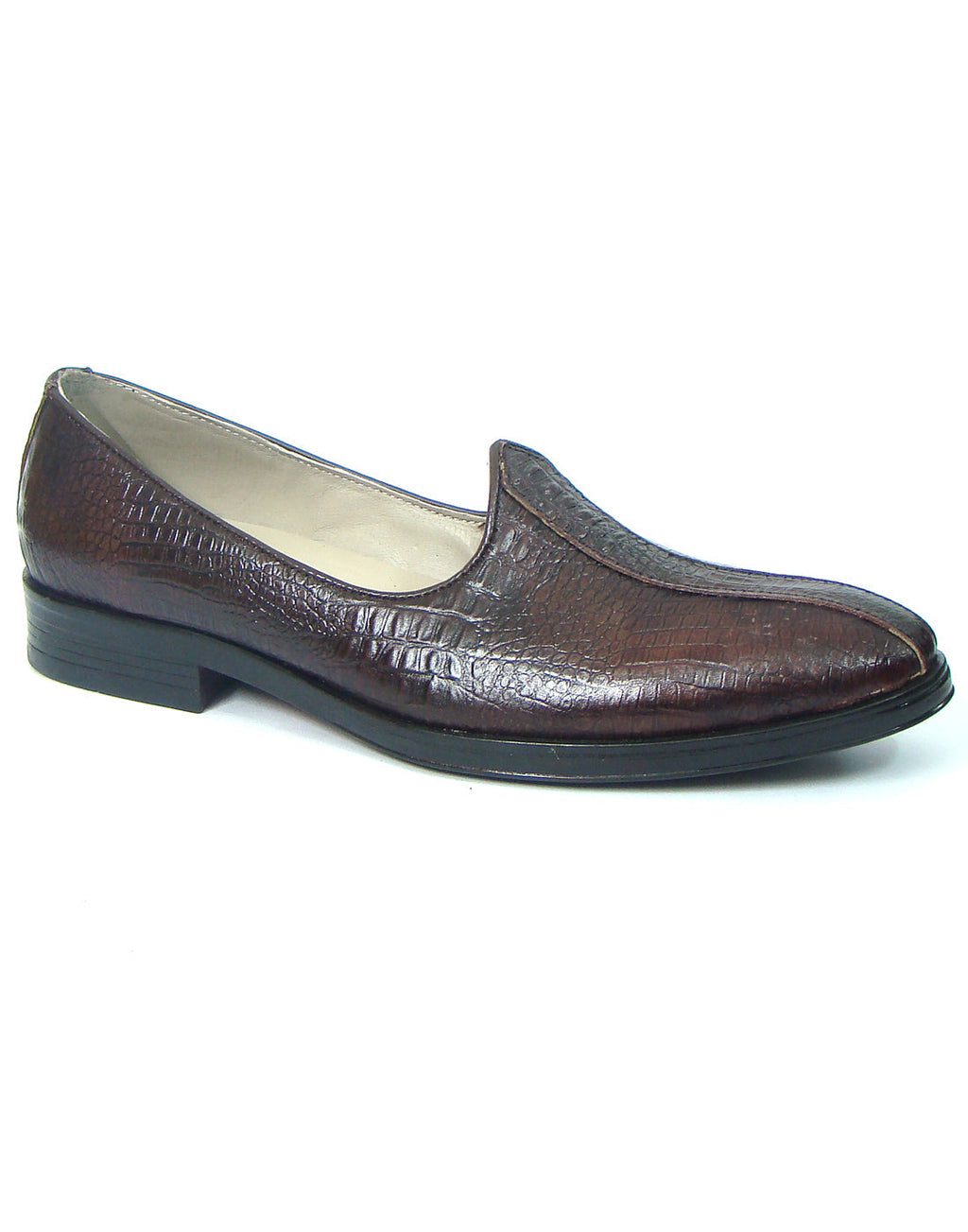 Nagras : Brown Croco embossed leather handmade Nagras with Memory foam footpad. Article : N103