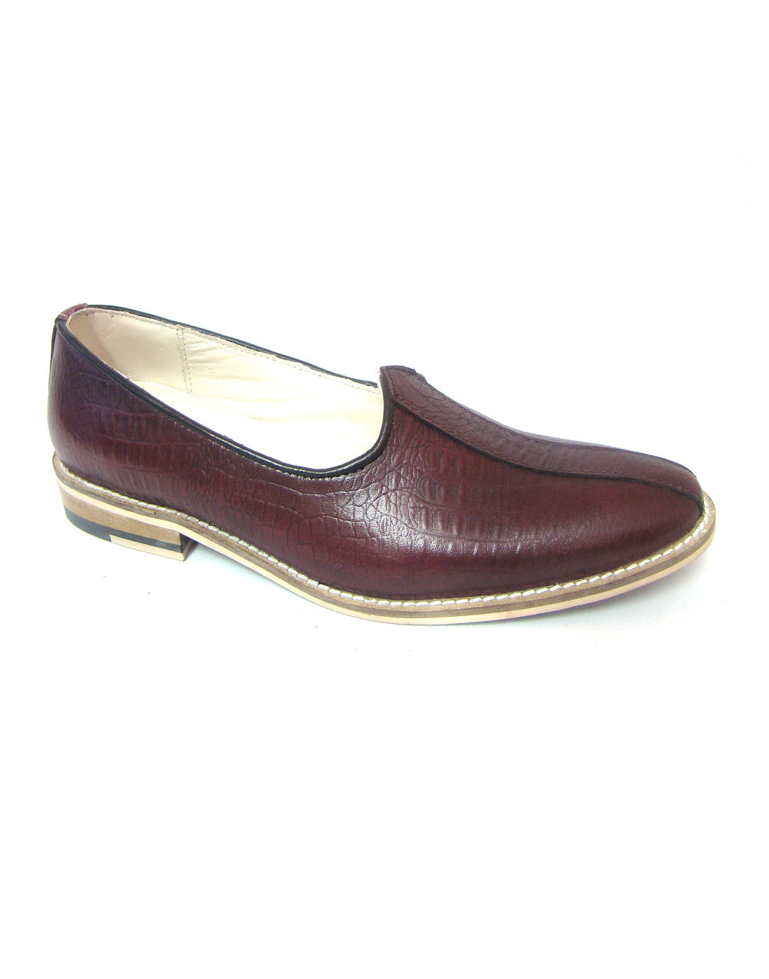 Nagras : Wine Croco Embossed leather handmade Nagras with Memory foam footpad. Article : N113