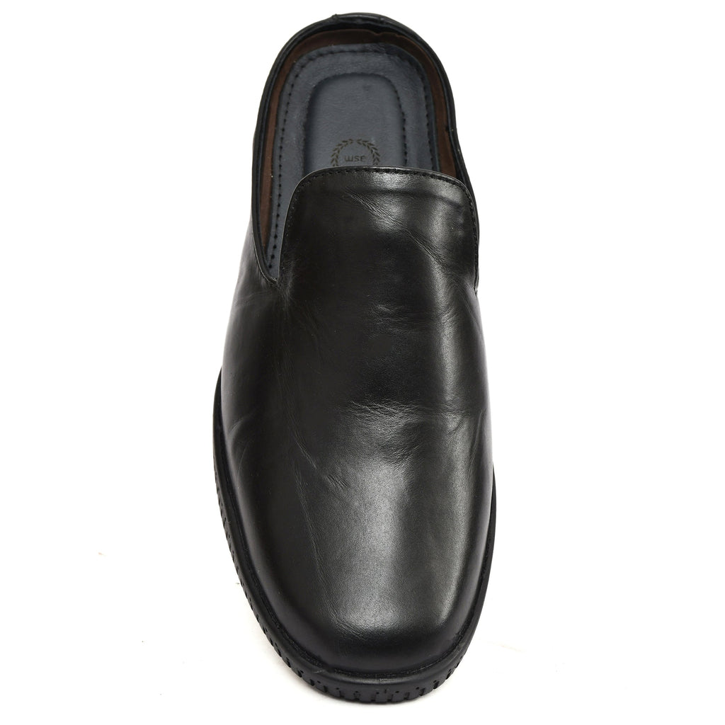 Mules : Black leather Mules with Memory foam footpad. Article :  Flexi02-Black
