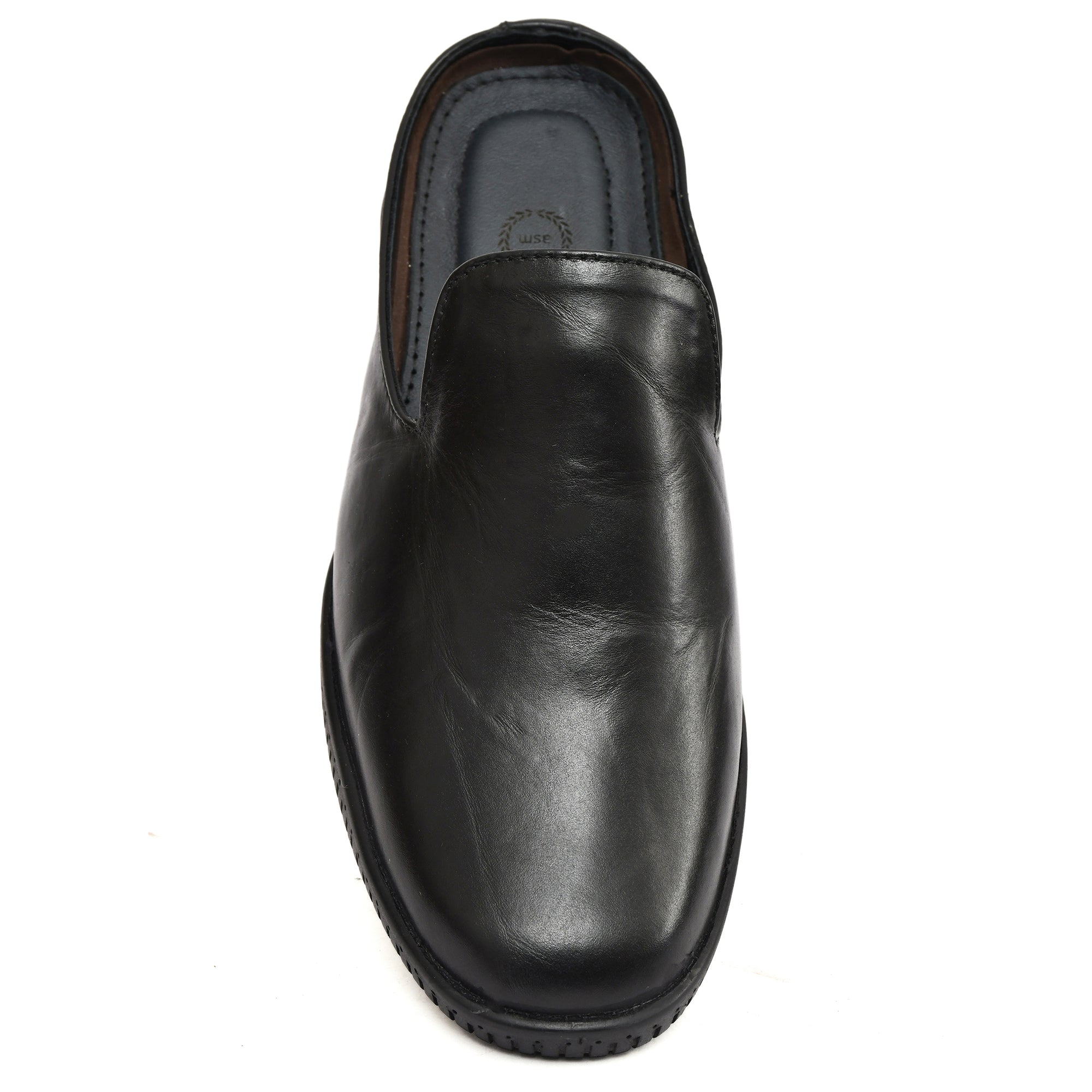 Mules : Black leather Mules with Memory foam footpad. Article :  Flexi02-Black