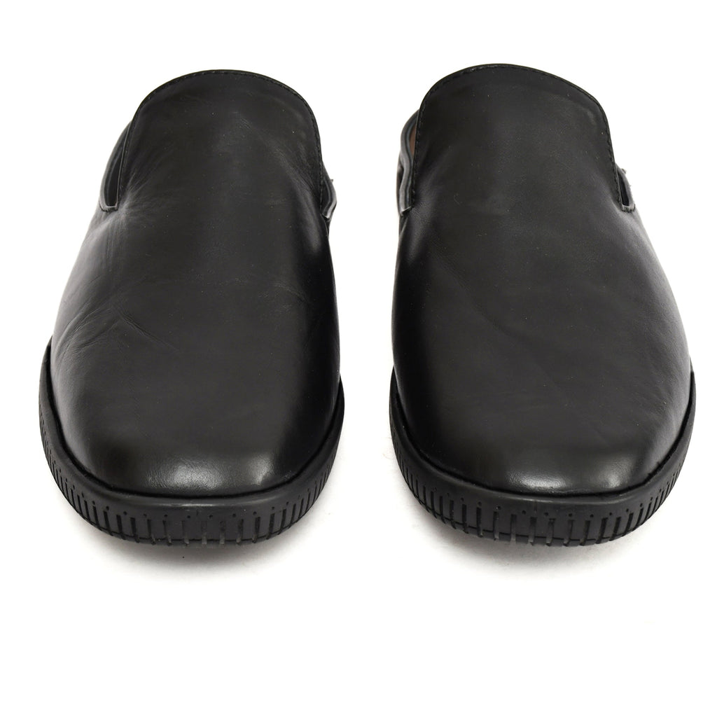 Mules : Black leather Mules with Memory foam footpad. Article :  Flexi02-Black