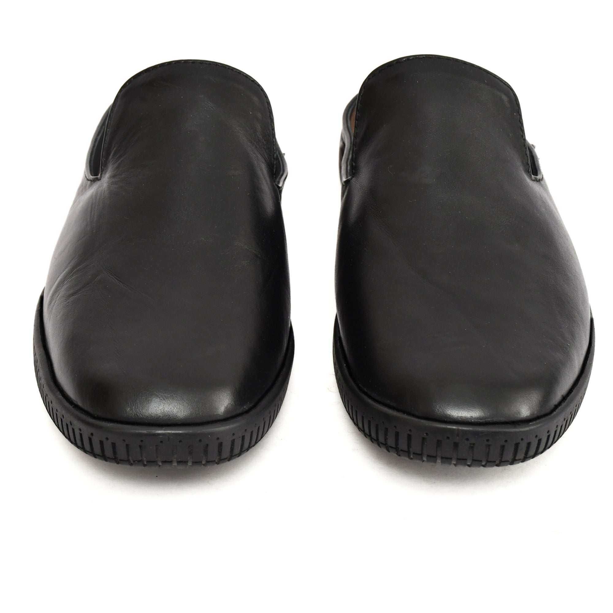 Mules : Black leather Mules with Memory foam footpad. Article :  Flexi02-Black