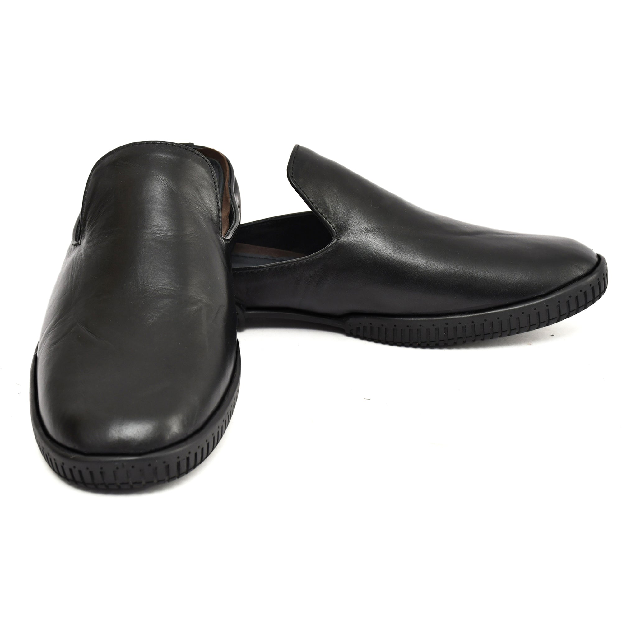 Mules : Black leather Mules with Memory foam footpad. Article :  Flexi02-Black