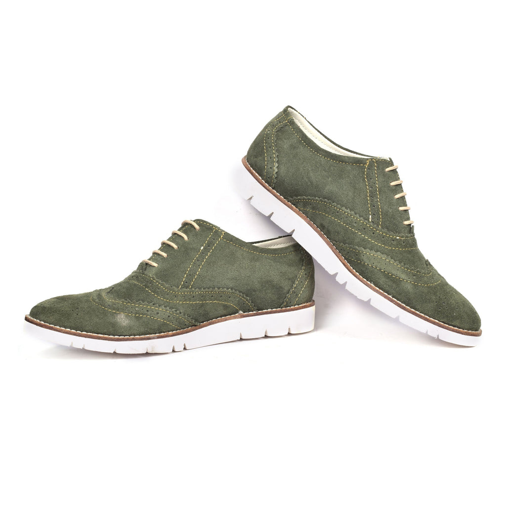 Sneakers : Green Suede leather Sneakers with Memory foam footpad. Article : SN30-Green