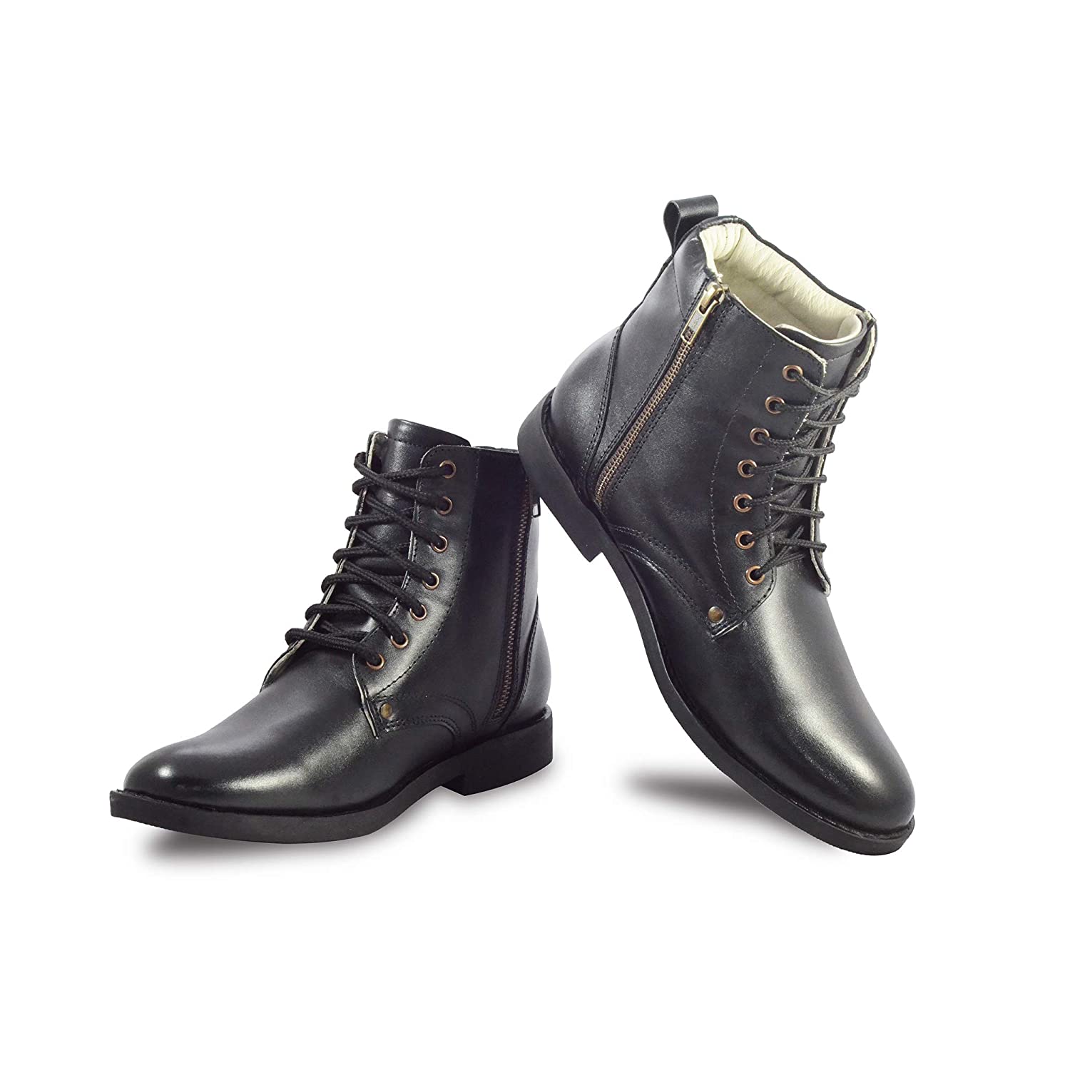 Pilots Boots : Black leather flying boots with side chain for Pilots with Memory foam footpad. Article : 610C
