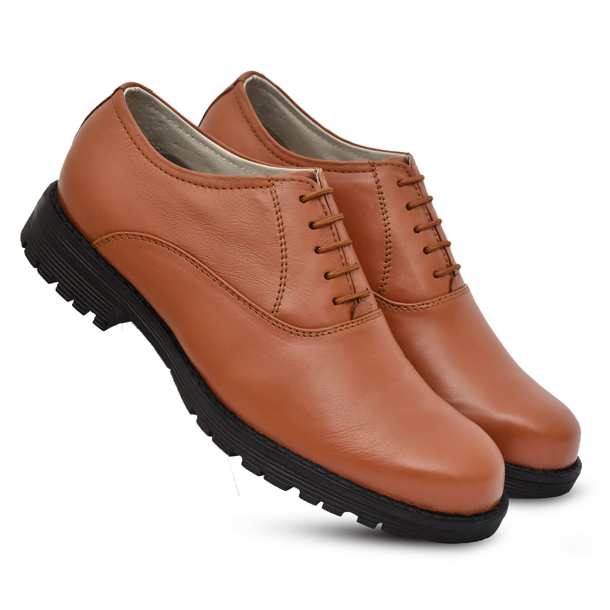 Police Derby Shoes : Genuine leather Police Uniform shoes with  Memory foam footpad.  Article-S102-PoliceTan