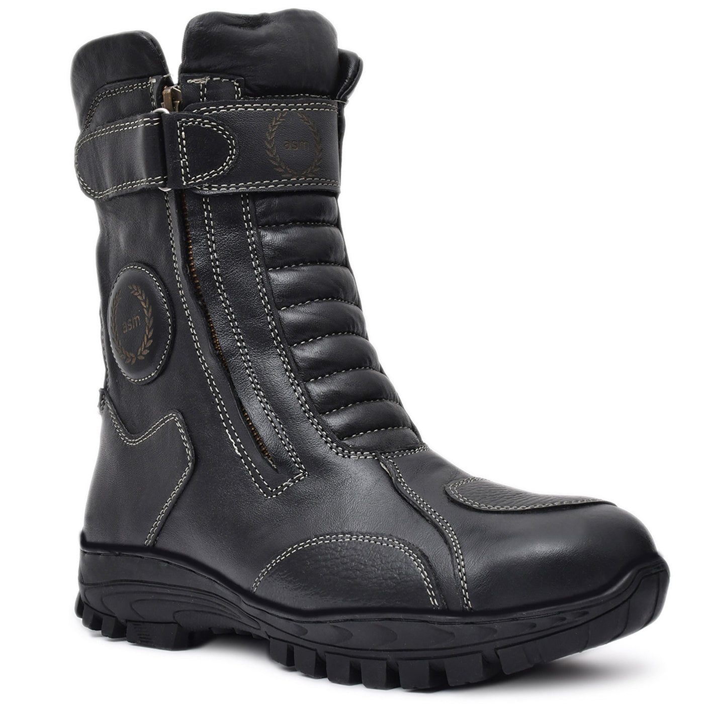 Biker Boots : Waterproof Black leather Rider boots for bikers with Memory foam footpad.
