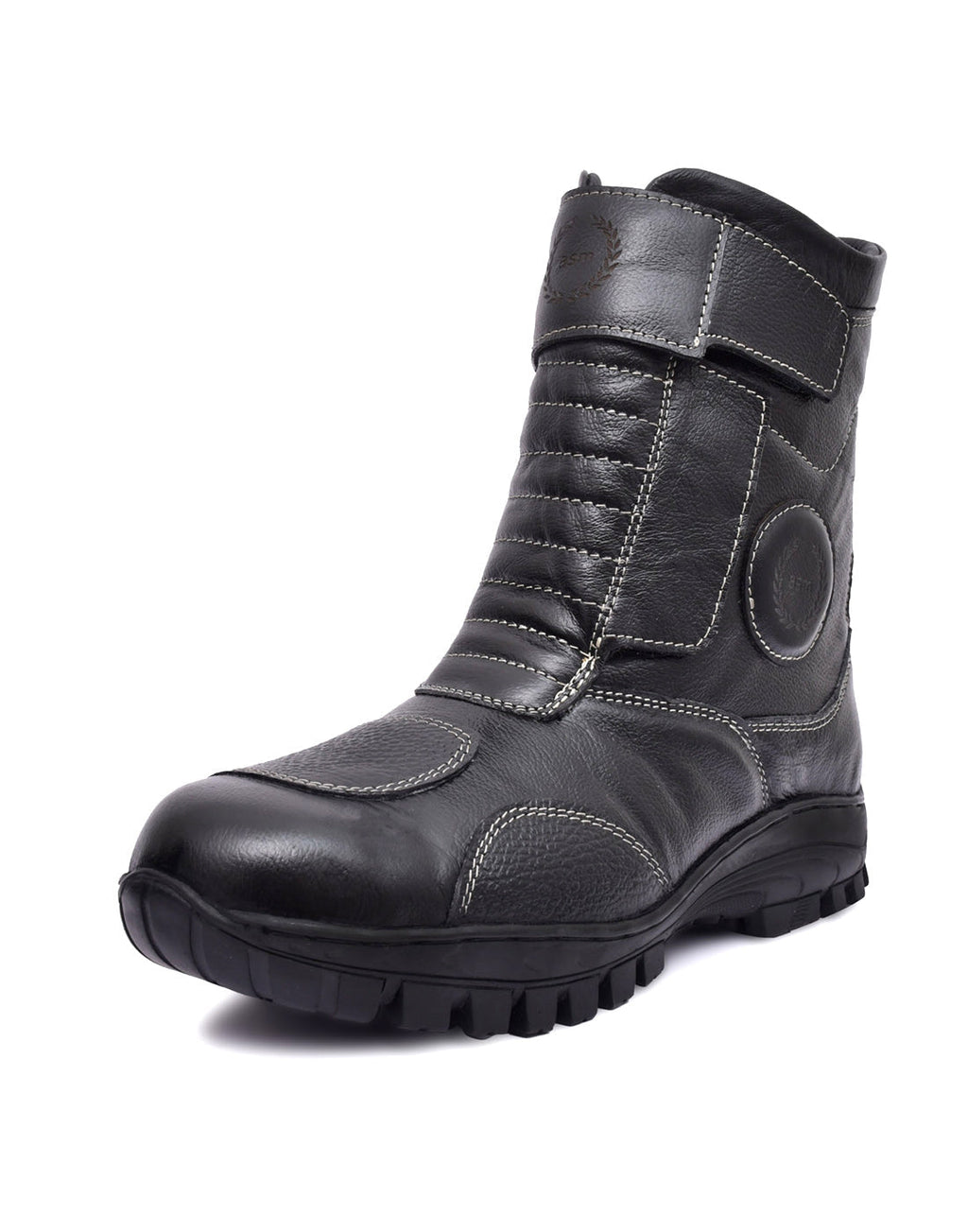 Biker Boots : Waterproof Black leather Rider boots for bikers with Memory foam footpad.