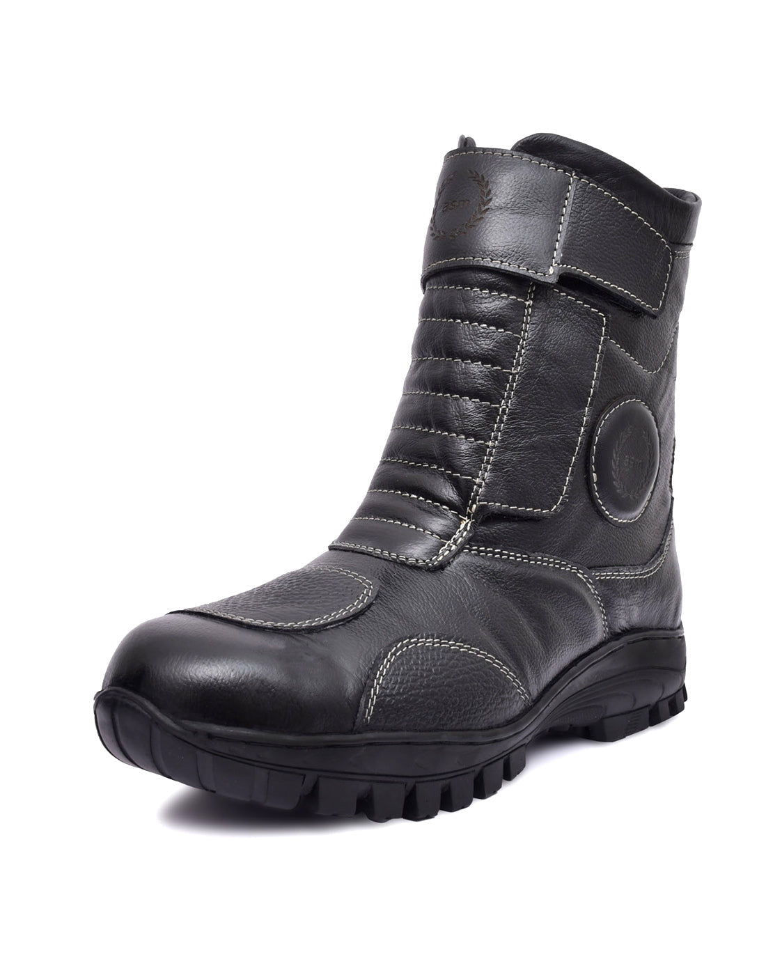 Biker Boots : Waterproof Black leather Rider boots for bikers with Memory foam footpad.