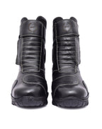 Biker Boots : Waterproof Black leather Rider boots for bikers with Memory foam footpad.