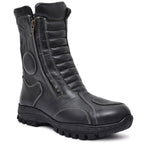 Biker Boots : Waterproof Black leather Rider boots for bikers with Memory foam footpad.