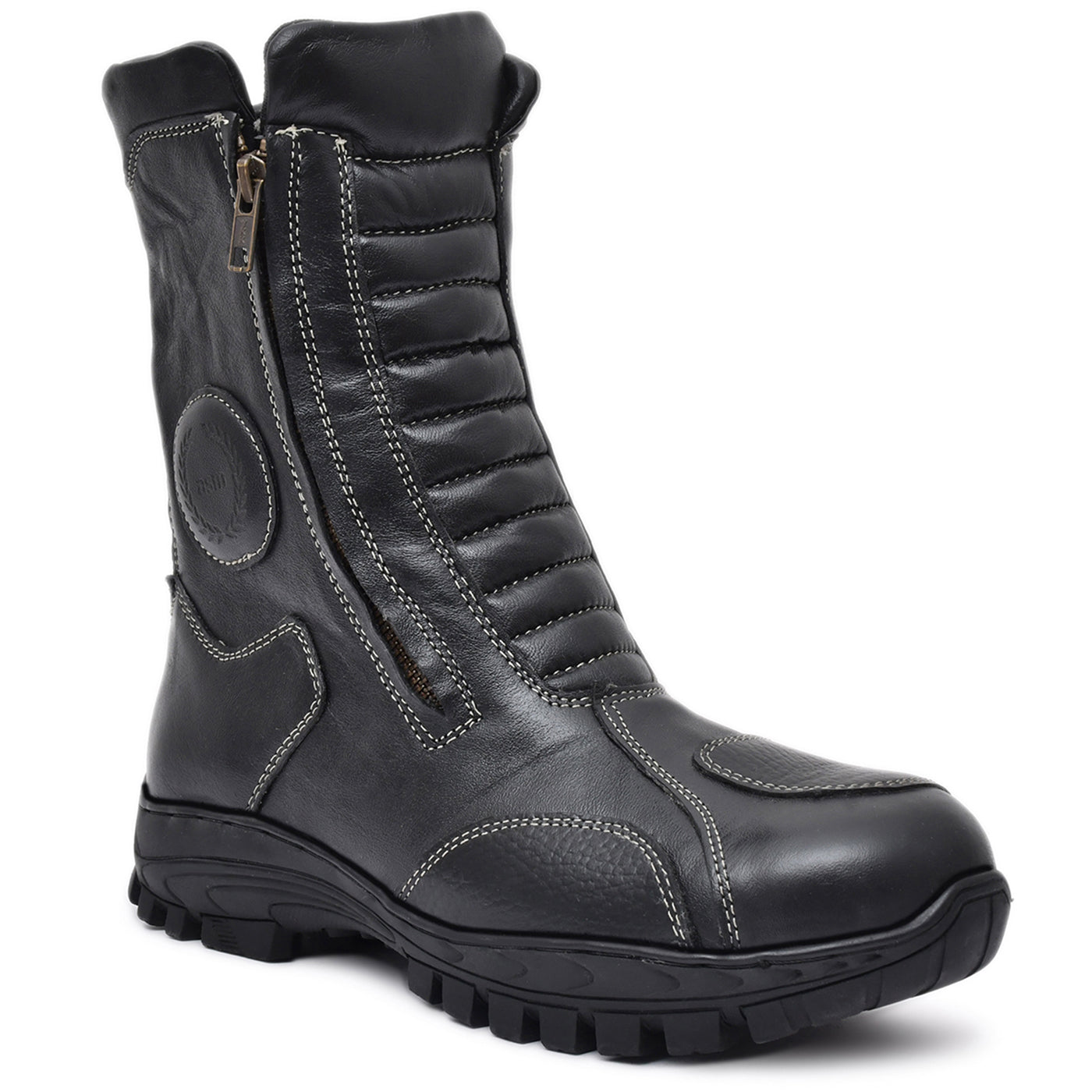 Biker Boots : Waterproof Black leather Rider boots for bikers with Memory foam footpad.