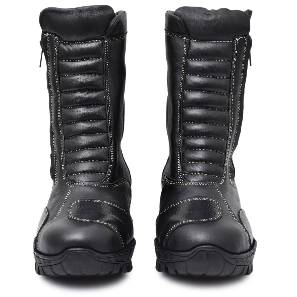 Biker Boots : Waterproof Black leather Rider boots for bikers with Memory foam footpad.