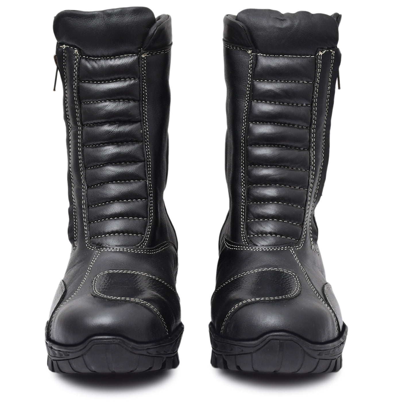 Biker Boots : Waterproof Black leather Rider boots for bikers with Memory foam footpad.
