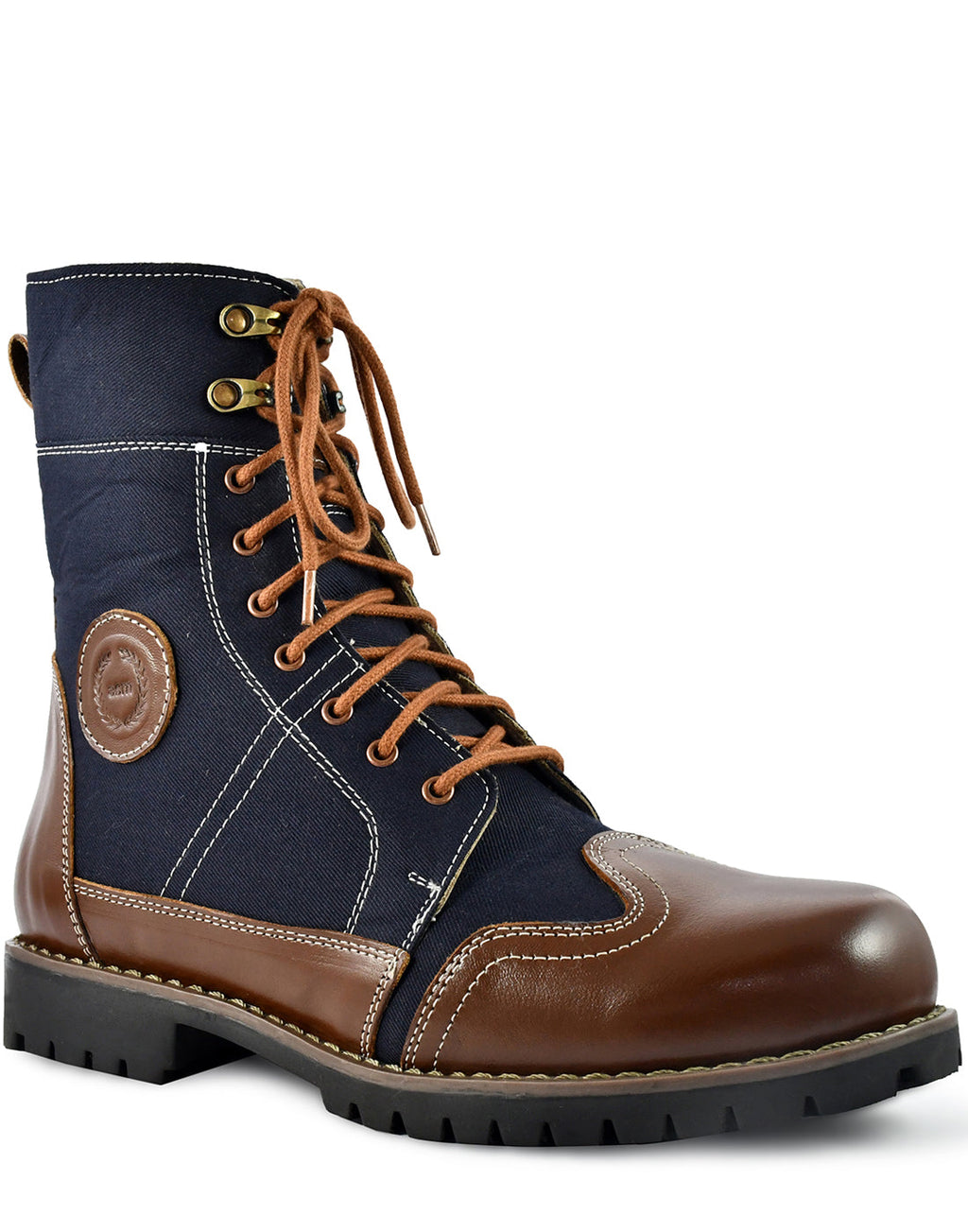 Biker Boots : Blue & Tan leather Rider boots for bikers with Memory foam footpad.
