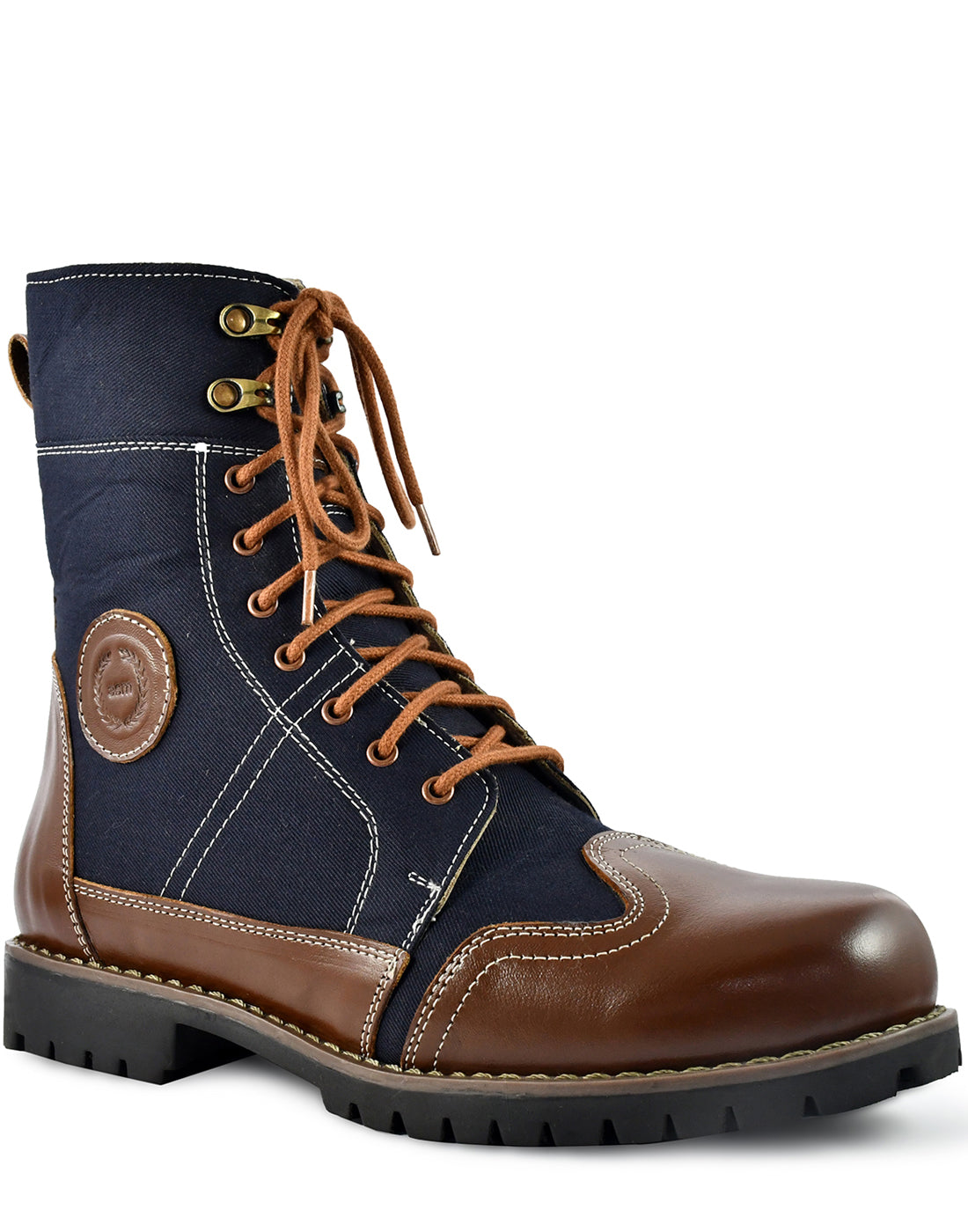 Biker Boots : Blue & Tan leather Rider boots for bikers with Memory foam footpad.