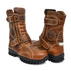 Biker Boots : Waterproof Brown Rugged leather Rider boots for bikers with Memory foam footpad.