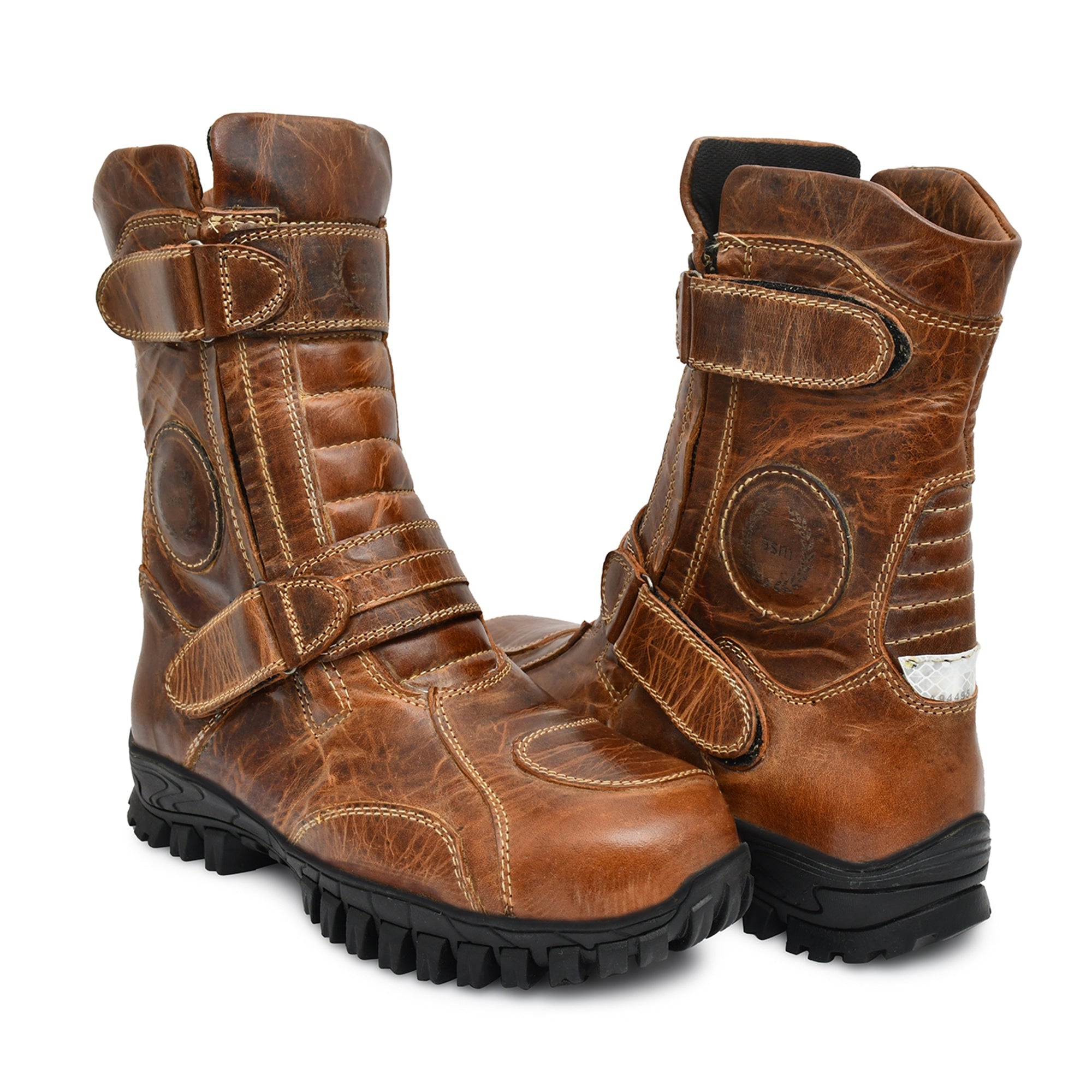 Biker Boots : Waterproof Brown Rugged leather Rider boots for bikers with Memory foam footpad.