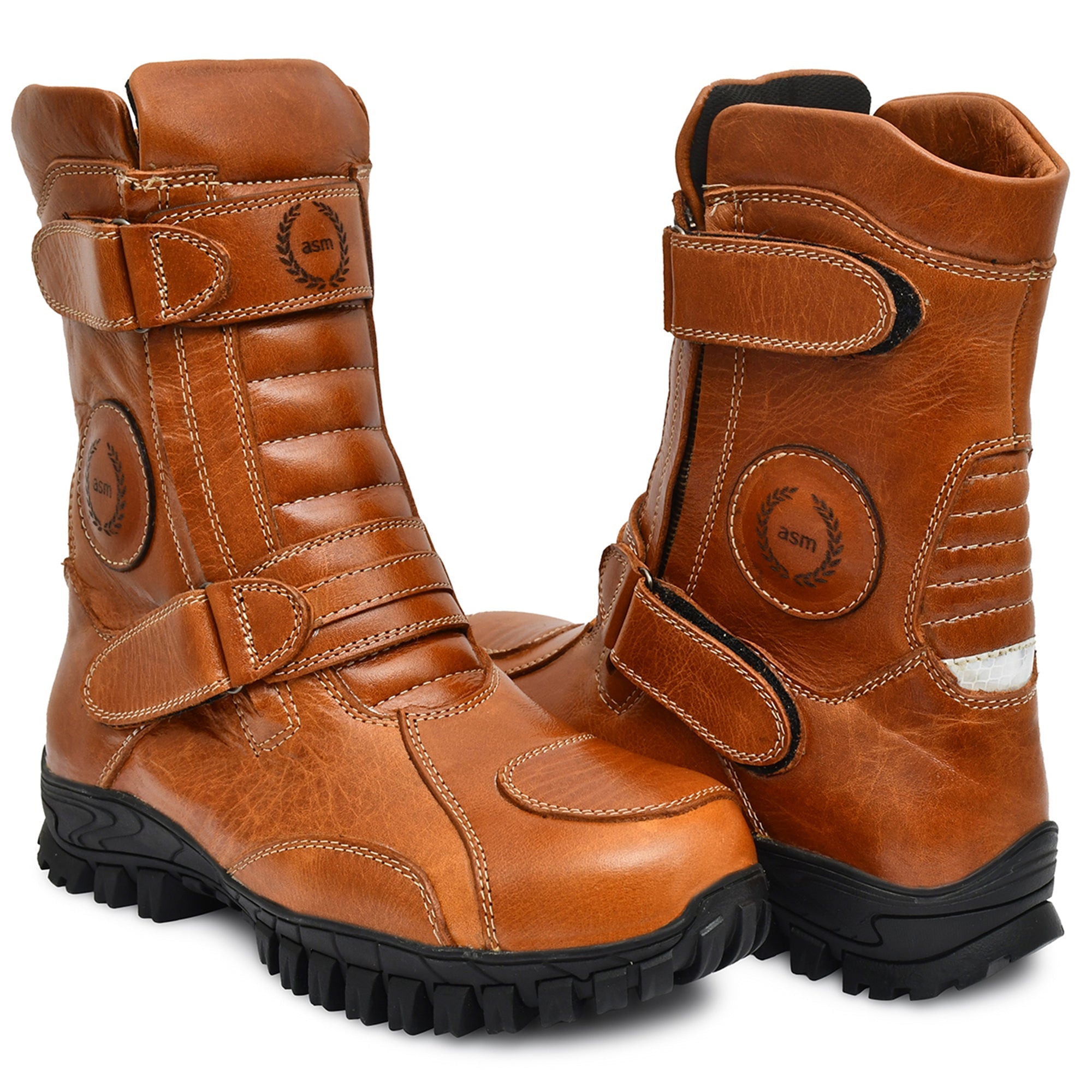 Biker Boots : Waterproof Tan Rugged leather Rider boots for bikers with Memory foam footpad.
