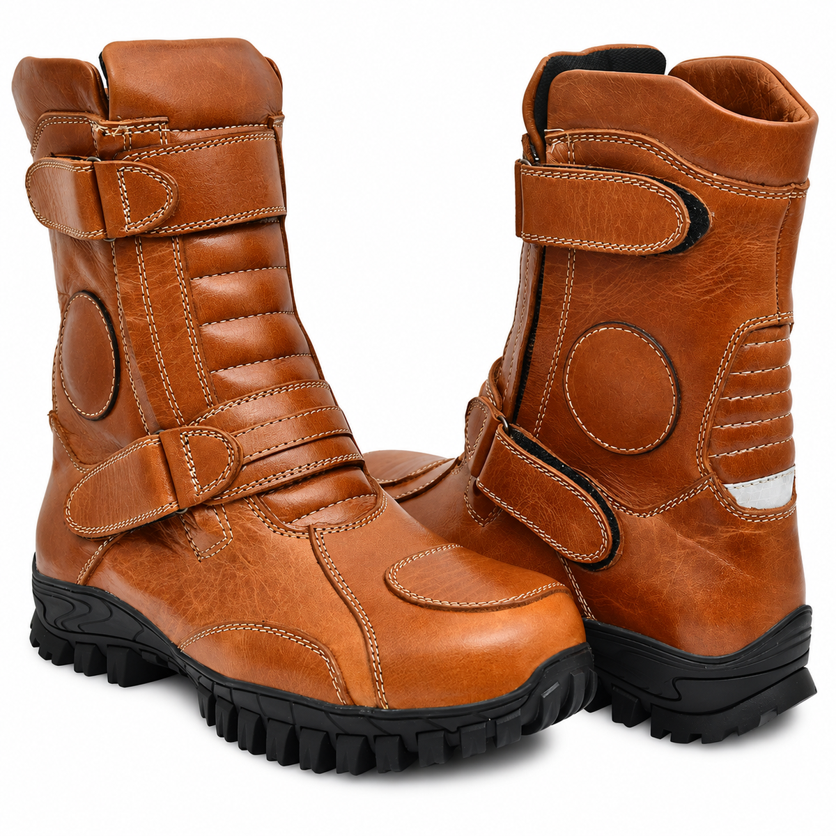 Biker Boots : Waterproof Tan Rugged leather Rider boots for bikers with Memory foam footpad.
