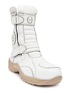 Biker Boots : Waterproof White leather Rider boots for bikers with Memory foam footpad.