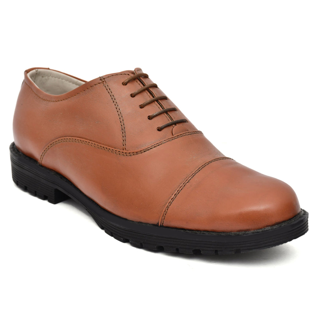 Safety Shoes : Industrial Safety Oxford Police Tan leather Shoes with Steel Toe & Memory foam footpad. Article : S110-PoliceTan