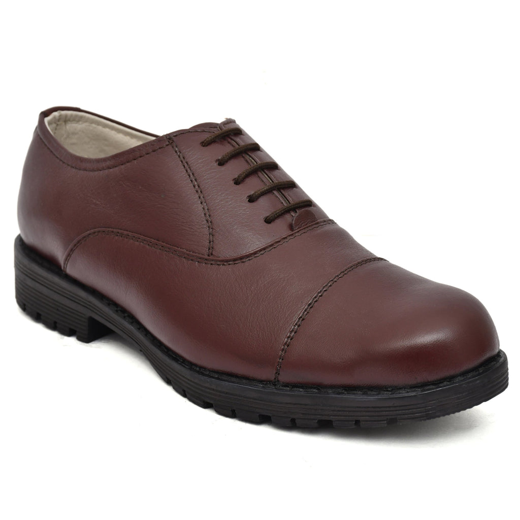 Safety Shoes : Industrial Safety Oxford Wine leather Shoes with Steel Toe & Memory foam footpad. Article : S110-Wine