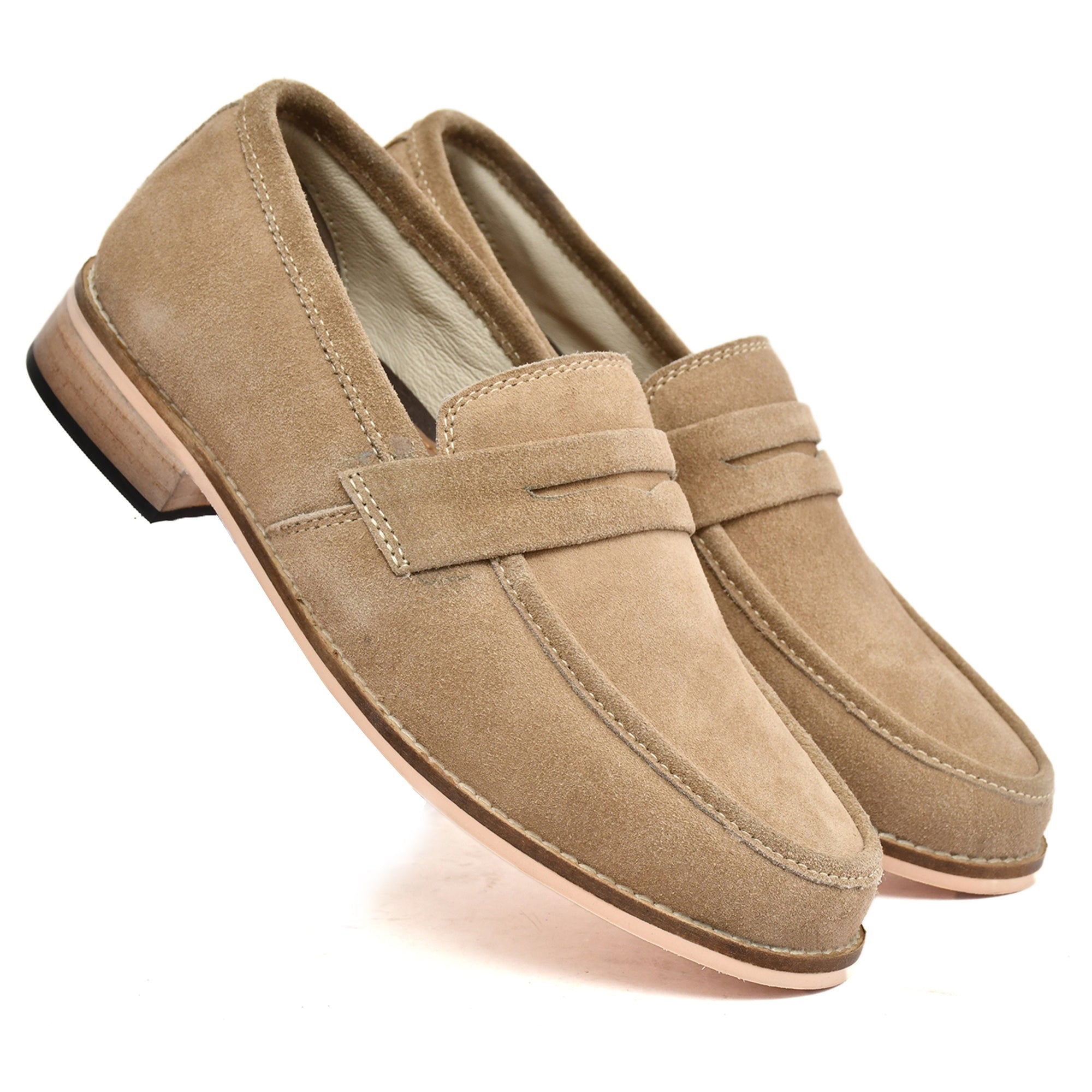 Moccasins : Light Brown Suede leather handmade Moccasins with Memory foam footpad. Article :  HU003-LBrown