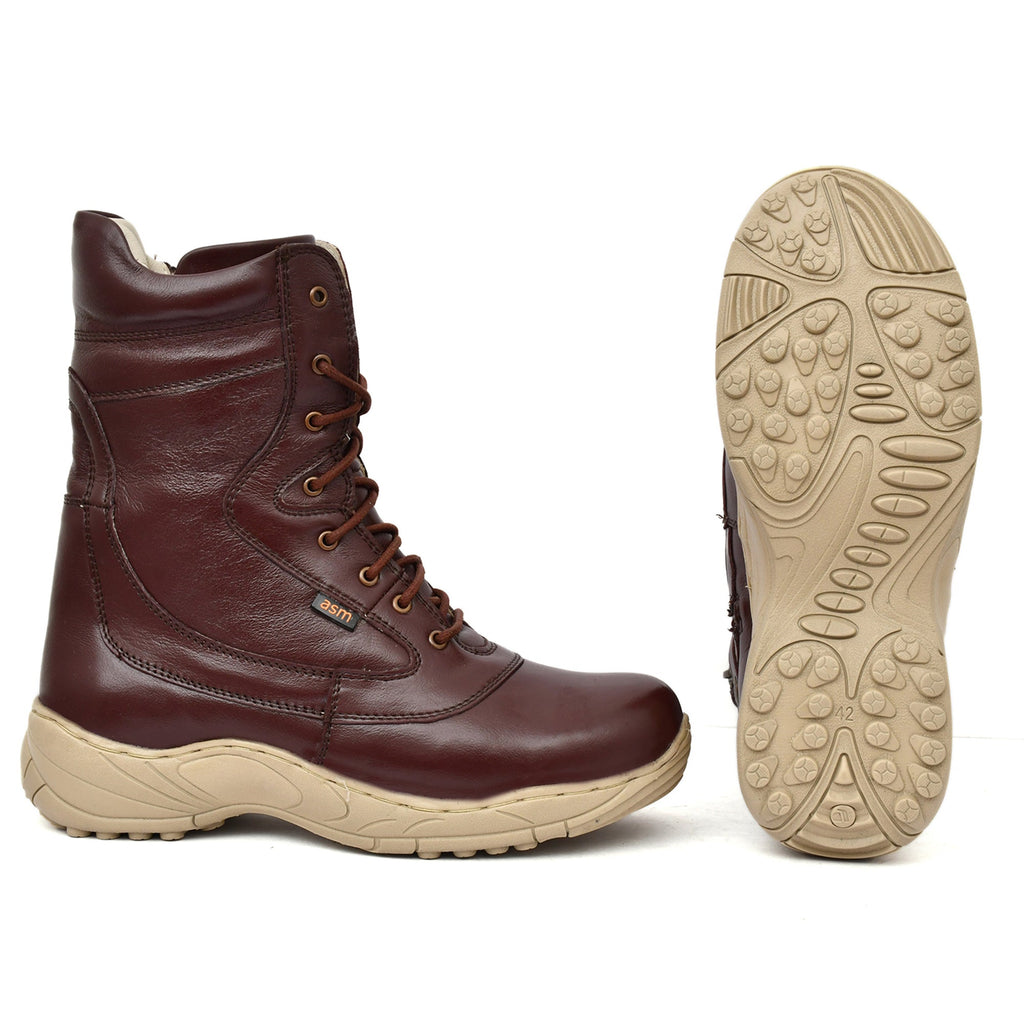 Biker Boots : Cherry leather Rider boots for bikers with side chain & Memory foam footpad.