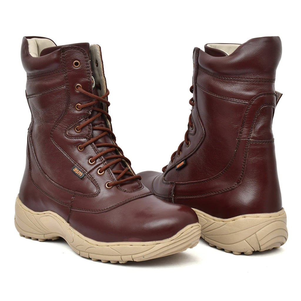 Biker Boots : Cherry leather Rider boots for bikers with side chain & Memory foam footpad.