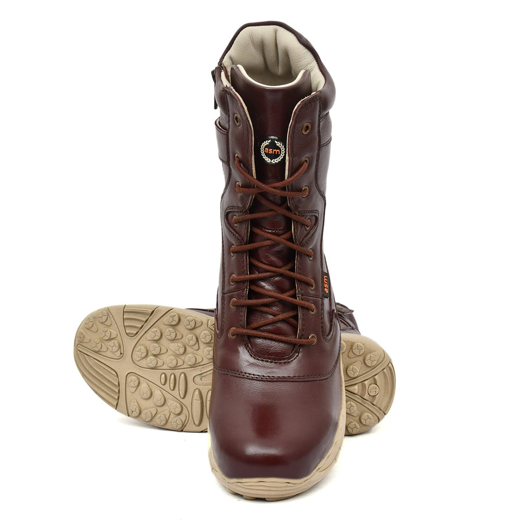 Biker Boots : Cherry leather Rider boots for bikers with side chain & Memory foam footpad.