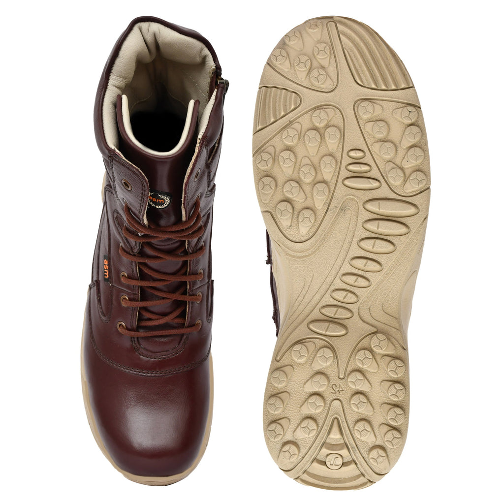 Biker Boots : Cherry leather Rider boots for bikers with side chain & Memory foam footpad.