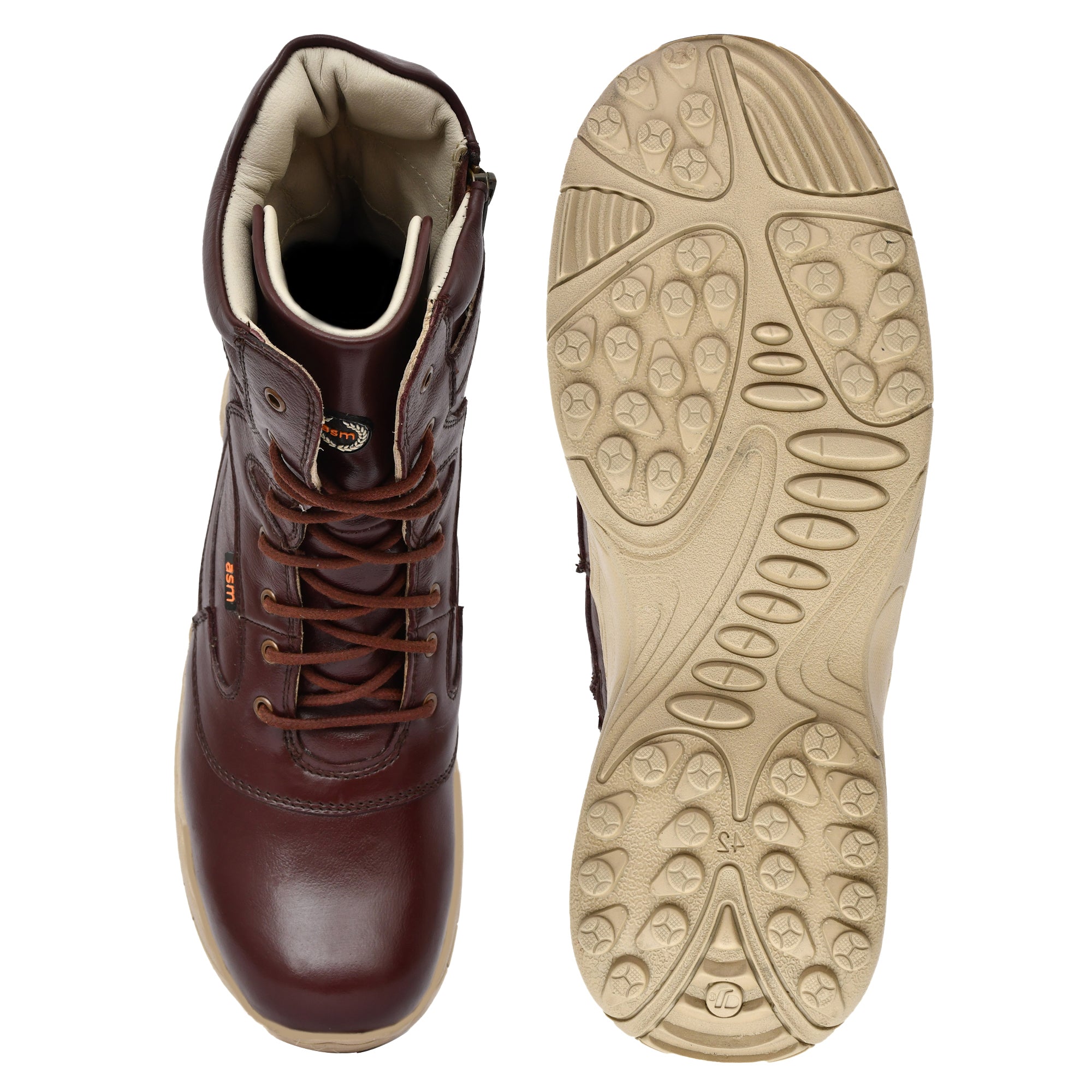 Biker Boots : Cherry leather Rider boots for bikers with side chain & Memory foam footpad.