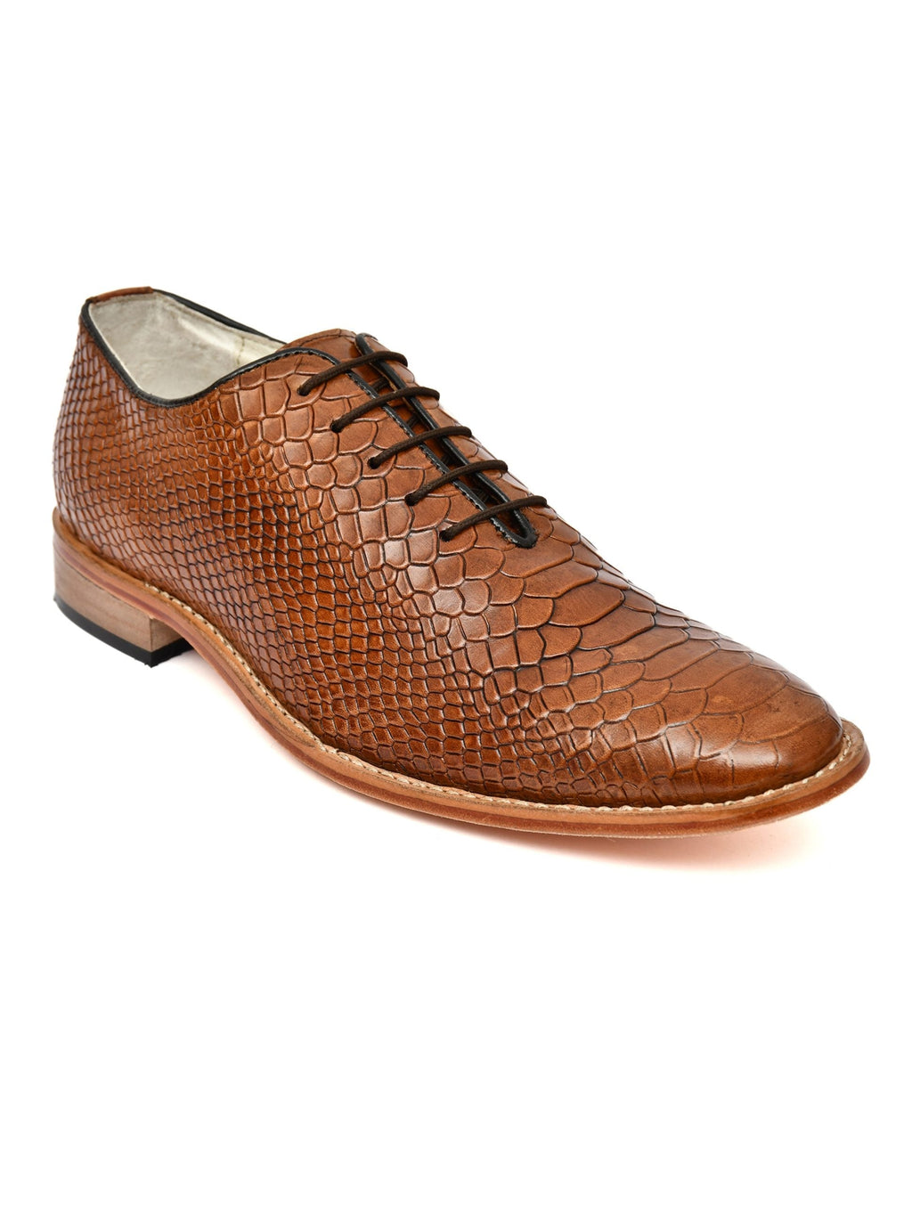 Goodyear Welted Derby Shoes :  Tan Cobra Embossed leather with Memory foam footpad.